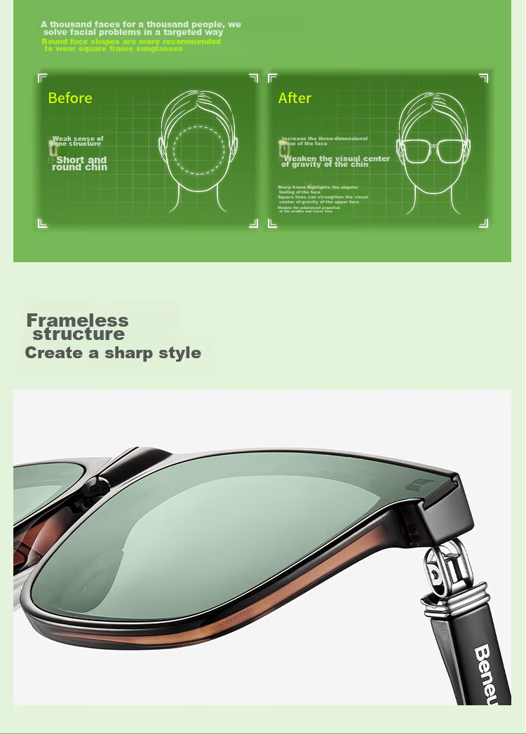 Beneunder Sunglasses for Men And Women, UV Protection Polarized Sunglasses for Driving, Cycling Glasses, Square Medium Frame 15