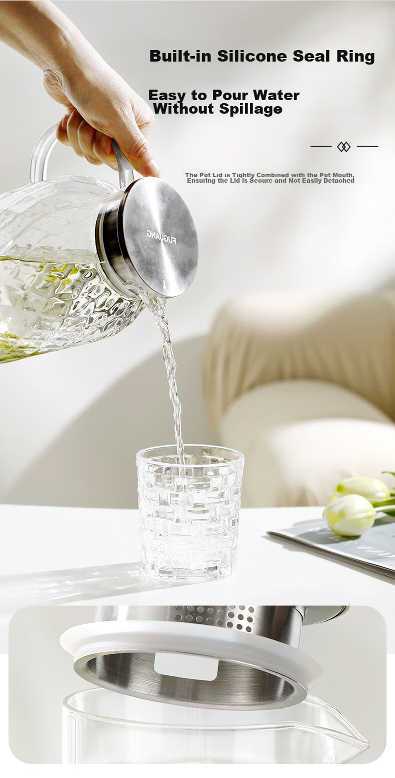 Fuguang Household Cold Water Pitcher, High Borosilicate Glass, Heat-Resistant Cold Water Jug, Large Capacity 1.8L 6