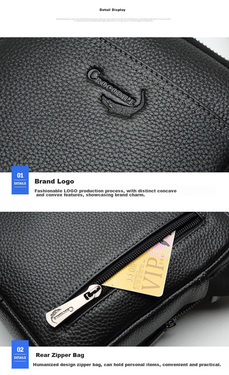 CROCODILE Youth Men's Handbag, Top-Layer Cowhide Leather Fashion Phone Bag, Men's Crossbody Shoulder Bag, Gift for Boyfriend XT9601 15