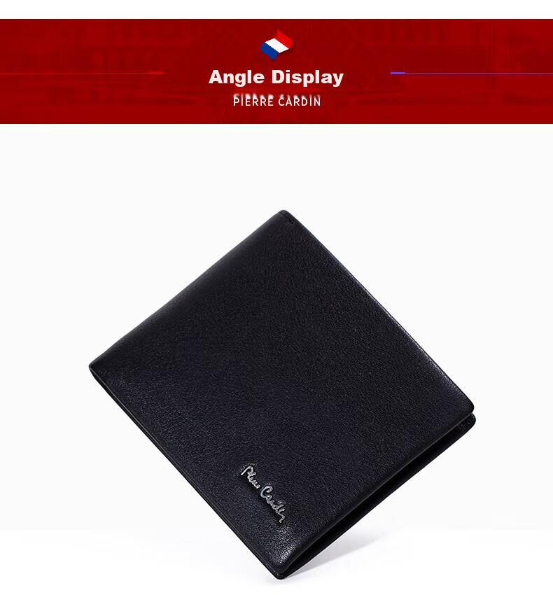 Pierre Cardin Men's Wallet, Top-Grain Leather, Short Style, Genuine Leather, High-End Purse, Gift Box, Suitable for Gifting, Black 16