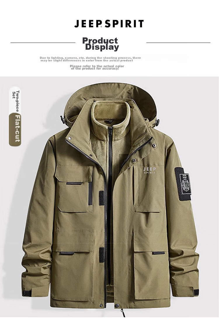 JEEP SPIRIT Men's Three-In Jacket, Autumn And Winter Casual Loose-Fitting Hooded Workwear Coat for Me 12