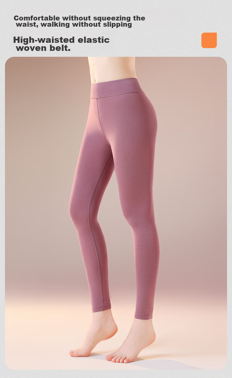 Dushiliren Women's Thermal Underwear Leggings, Autumn And Winter Modal Heat-Generating Slim-Fit Brushed Warm Base Layer Pants, Plum Purple, Size L 9