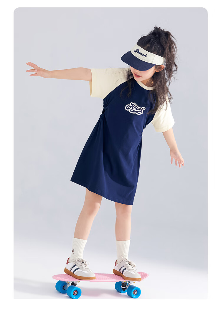 QQ DUCK Children's Clothing Girls' Short-Sleeve Dress Baseball Dress Youth Clothing Holiday Sports Dark Blue; 160 16