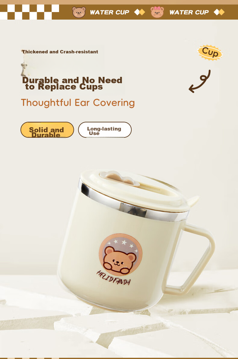 WORTHBUY 316 Stainless Steel Children's Milk Cup, Baby Drinking Cup, Double-Layer Anti-Scalding with Scale And Straw Cup, Bear Desig 11