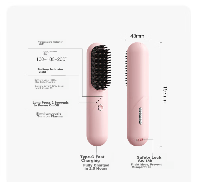 TSUYAGLA Sixth Generation Detachable Wireless Straight Hair Brush with 6 Billion Plasma Hair Protection, Non-Damaging Negative Ion Moisturizing, Efficient And Long-Lasting Styling, Girlfriend Birthday Gift T606 Pink 27