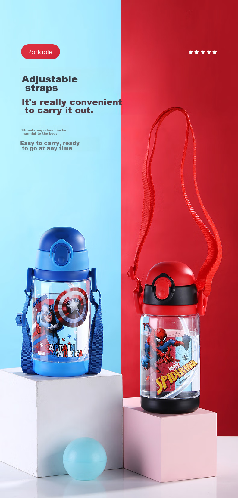 Disney Kids Water Bottle with Straw Large Capacity High Temperature Resistant Plastic Water Bottle Double Lid Drinking Cup for Boys and Girls Elementary Students 6
