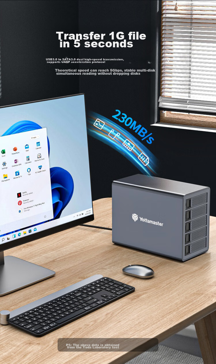 Yottamaster Hard Drive Enclosure, 2.5/3.5-Inch Multi-Bay SATA Serial Mechanical/SSD Solid State Drive Case, External Storage Enclosure for Laptops And Desktops, Five-Bay FS5U3-GY 4
