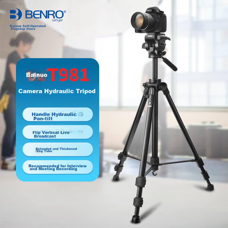 Benro T981 Portable Mirrorless DSLR Camera Grip, Vertical Shooting 3D Gimbal, Video Interview Live Streaming Photography Camera Equipment, Temperature Measurement Device, Phone Clamp, Hydraulic Tripod