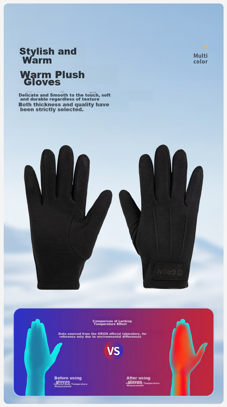 GRGN Gloves, Winter Men's Warm Cycling Gloves, Anti-Freeze, Windproof, Cold-Resistant, Touchscreen Compatible, Knitted Gloves 3