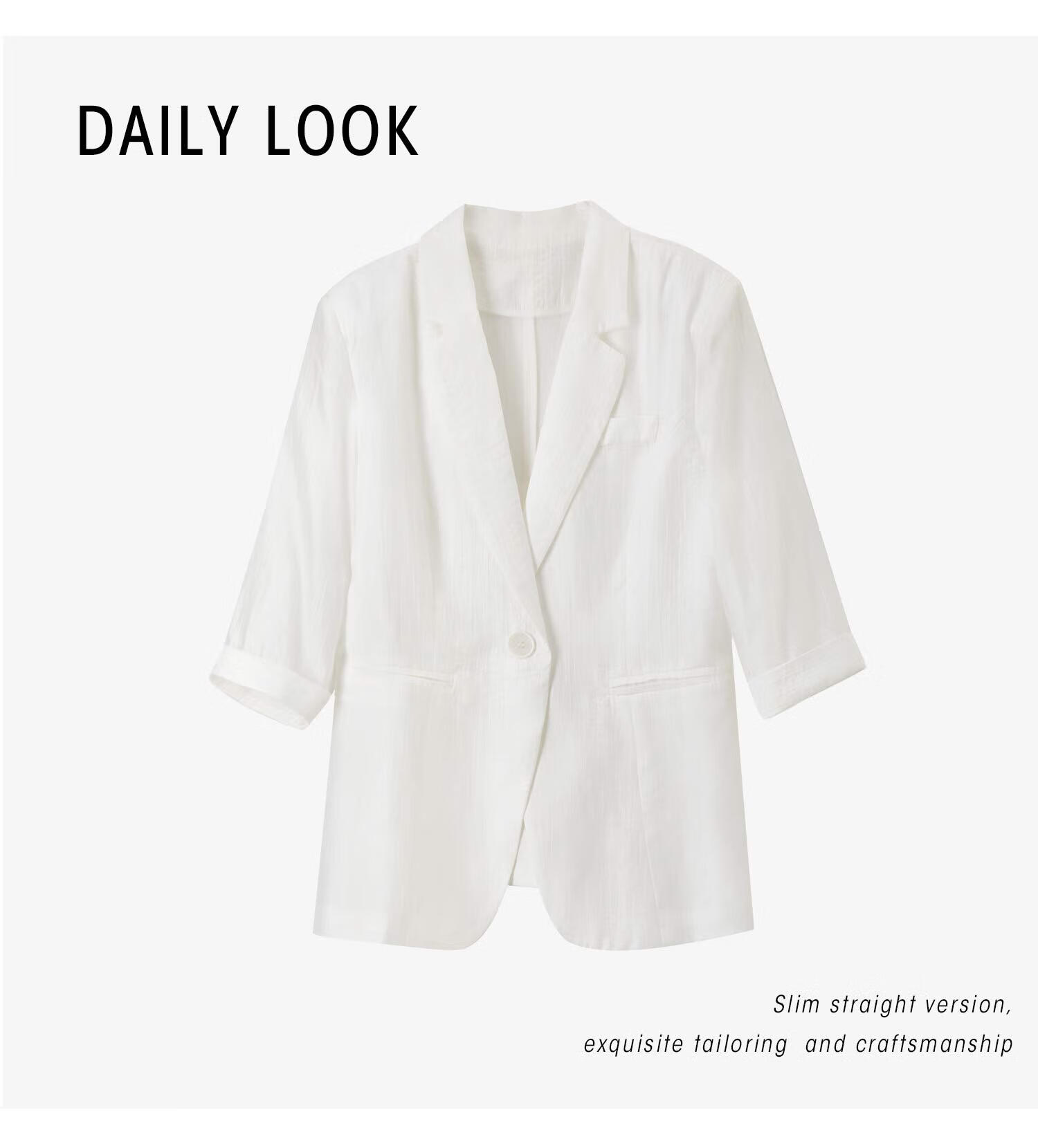 Fan Qin Yili Kuo Suit Jacket for Women, 2024 Elegant Five-Quarter Sleeve Commuter Professional Style, 442X73049, White, M 6