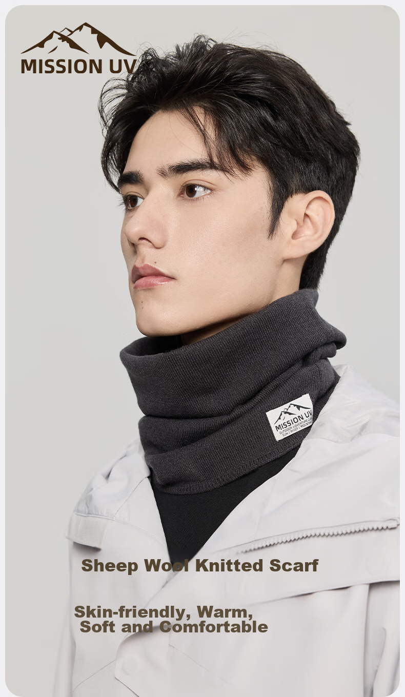 MISSION UV Wool Thermal Neck Gaiter for Men, Autumn And Winter Thickened Cold Protection Neck Warmer, Hiking Cycling Pullover Neck Warmer Scarf for Me 1