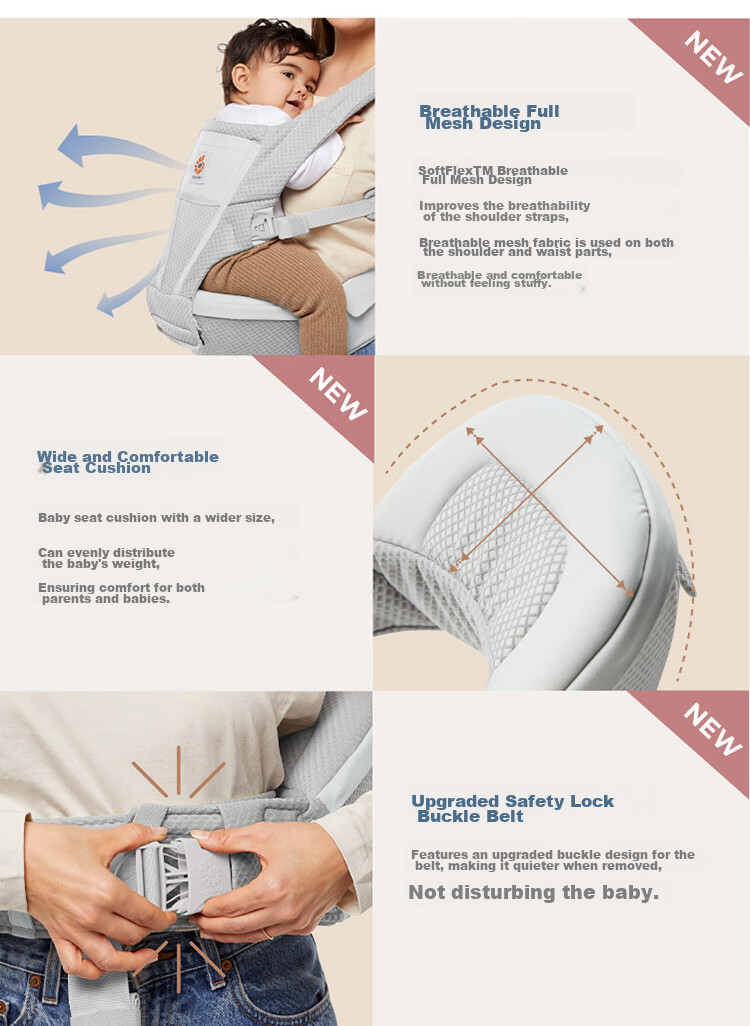 ERGObaby American Ergonomic Baby Carrier, Alta All-Stage Labor-Saving Ventilated And Breathable, 6 Carrying Methods, Baby Seat in Gray 11