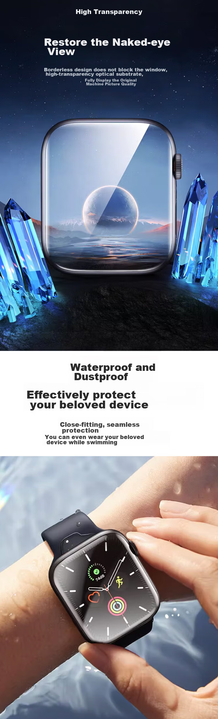 MAIKUQI Apple Watch Series 6 40mm Protective Film, 9D Full Screen Coverage, Scratch-Resistant High-Definition Hydrogel Film, 2-Pack Smartwatch Screen Protector 3