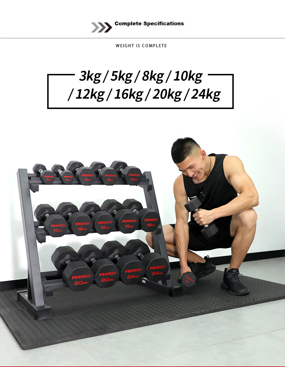 PROIRON Puli'ai Rubber-Coated Dumbbells for Men, Home Fitness Twelve-Sided Eco-Friendly Dumbbell Set, 10KG*1 Pair 4
