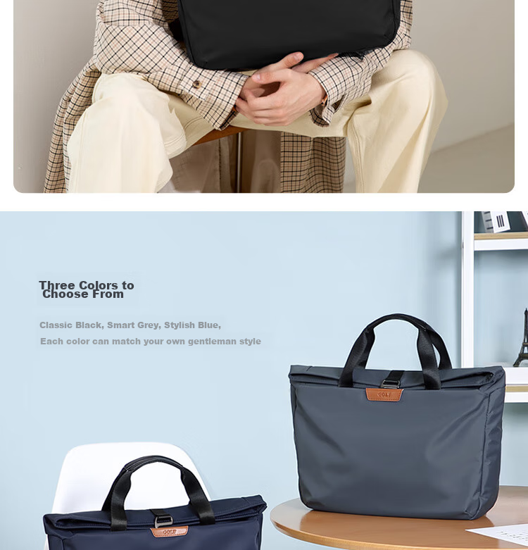 GOLF Business Briefcase, Men's Casual Large-Capacity Handbag, Can Fit 14-Inch Laptop, Fashionable Multifunctional Shoulder Crossbody Bag, 6J679424J Black 4
