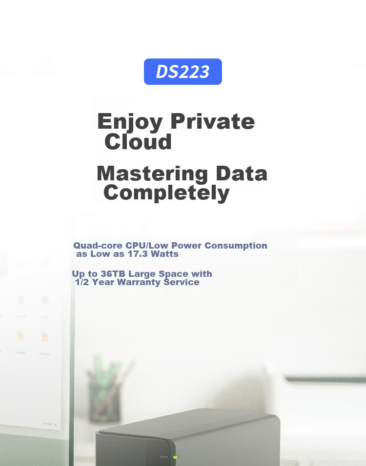 Synology DS223 Quad-Core Dual-Bay NAS Network Storage Private Cloud Smart Album File Auto-Sync 1