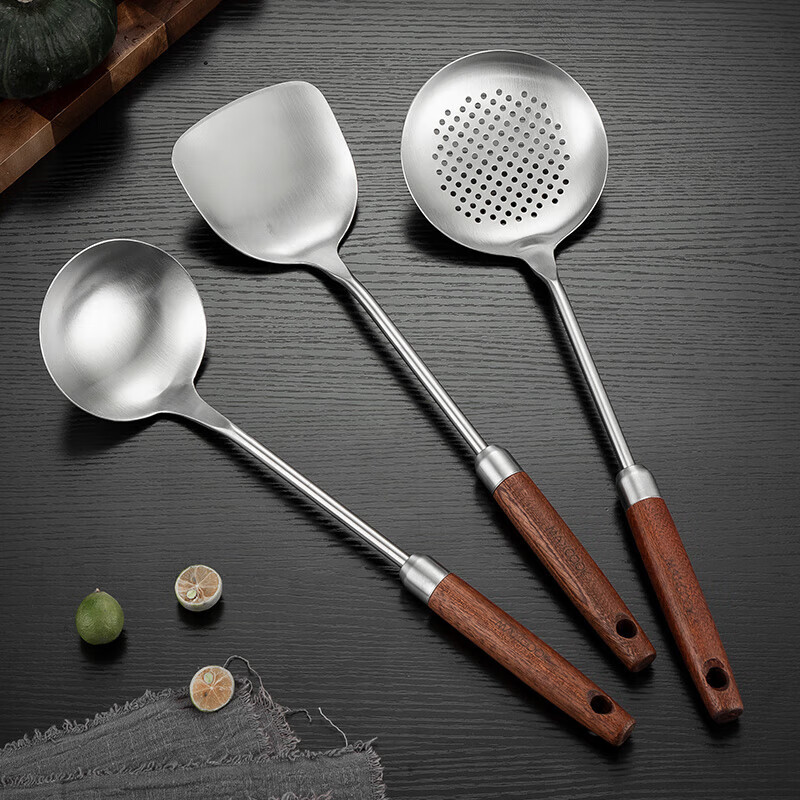 MAXCOOK Spatula, 304 Stainless Steel Cooking Utensil, Ebony Wood Thickened Stir-Fry Spatula MCCU4214