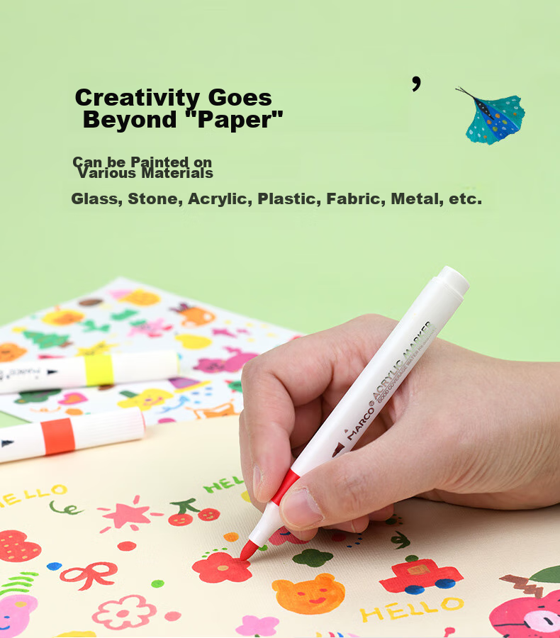 MARCO 24-Color Acrylic Markers, Waterproof Paint, Watercolor, Fluorescent Markers, for Children, Students, Kids, Parent-Child Drawing, Gift Box, Back-To Gift, Watercolor Pens, Art Educatio 7