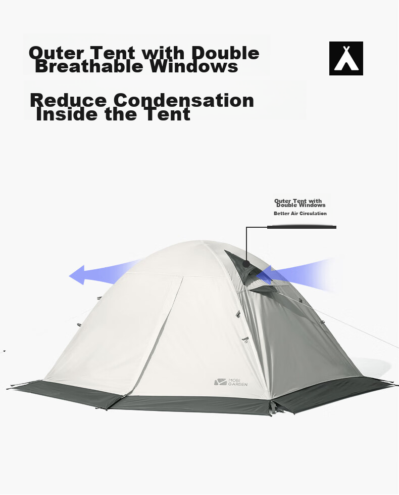 MOBIGARDEN Tent, Outdoor Camping with Snow Flap Three-Person Four-Season Tent Cold Mountain 3PLUS NXZQU61018, Dawn Mist White 6