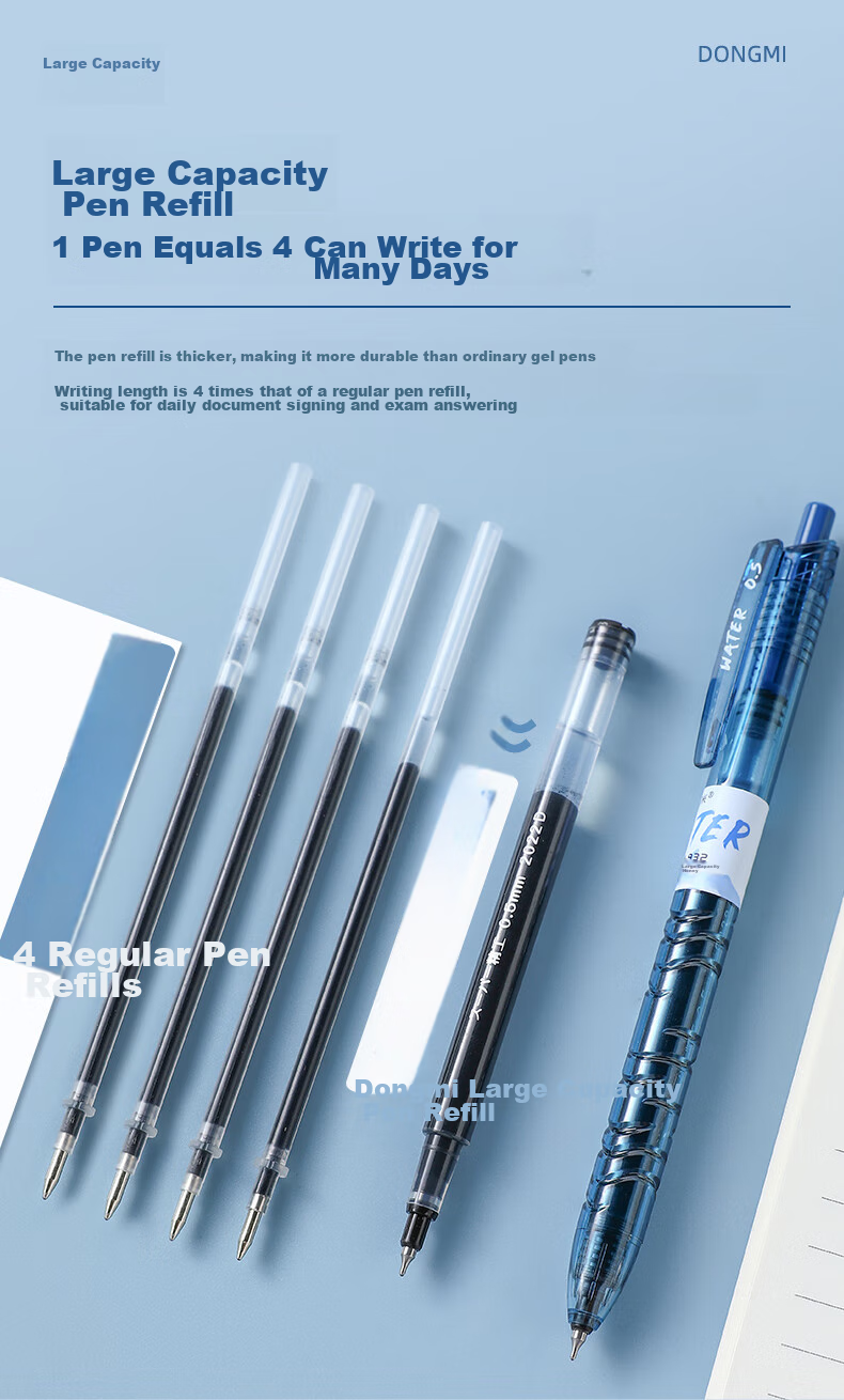 Dongmi Gel Pen, Baote Bottle Push-Button 0.5mm Signature Pen, Dongmi Bullet Tip, Essential for Primary And Secondary School Students, Office Use, Large Capacity, Exam Writing Pen, Transparent Barrel, Blue, 3 Pcs DM932 6