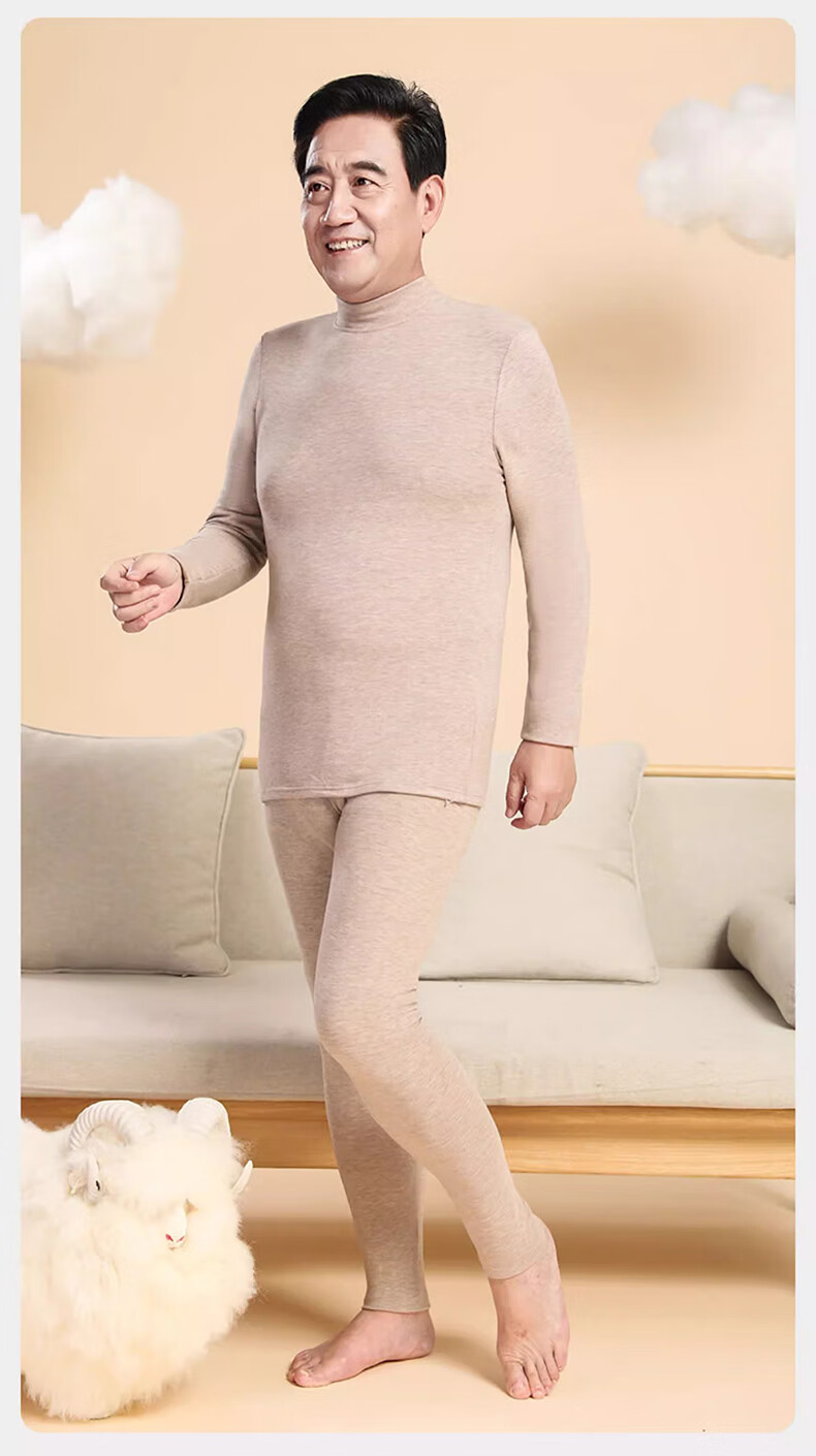 LangSha Women's Autumn Thermal Underwear Set Mid-Aged and Elderly Mid-Neck Windproof Warm Wool and Silk 7A Antibacterial Thin Warm Innerwear Set 35