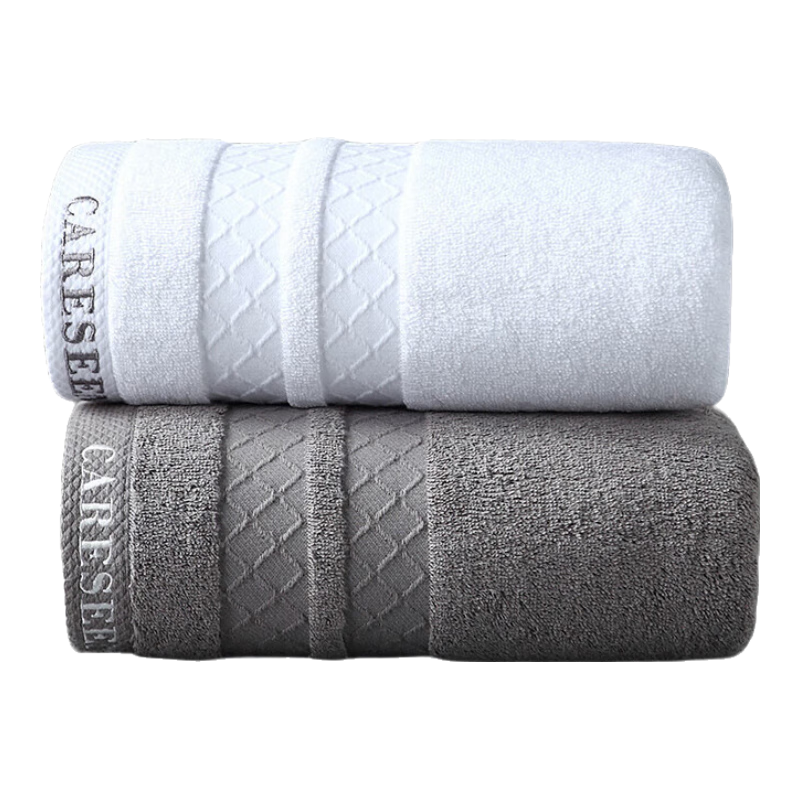 Canasin Hotel Towels, Pure Cotton Thickened Absorbent Face Towels, 2-Pack Facial Wipes, White + Gray, 75*40cm, 180g Sports