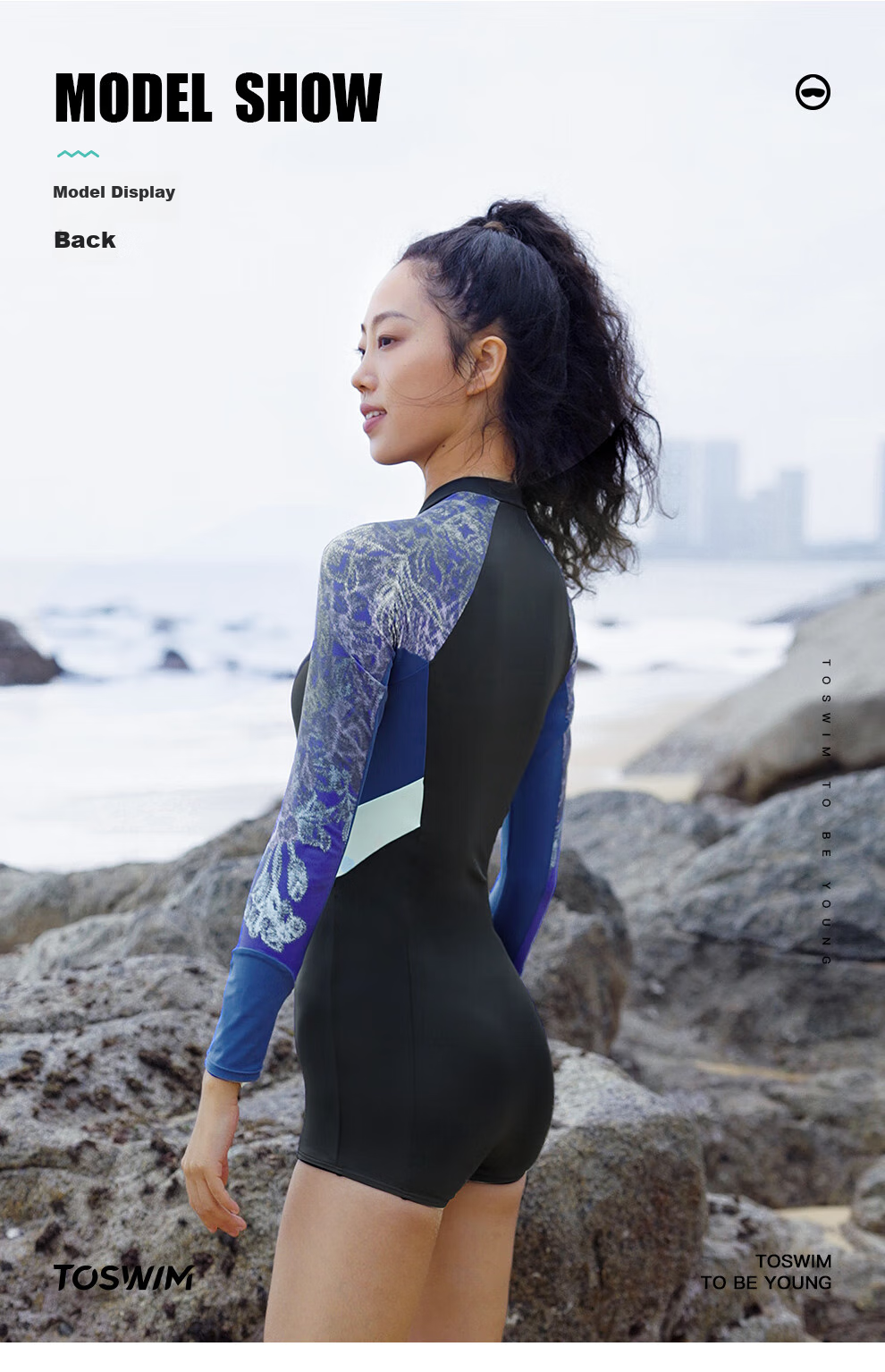 TOSWIM One-Piece Swimsuit for Women, Long Sleeve, Hot Spring Conservative Slimming Swimwear Surfing Suit, Floral Night Dream 2XL 15