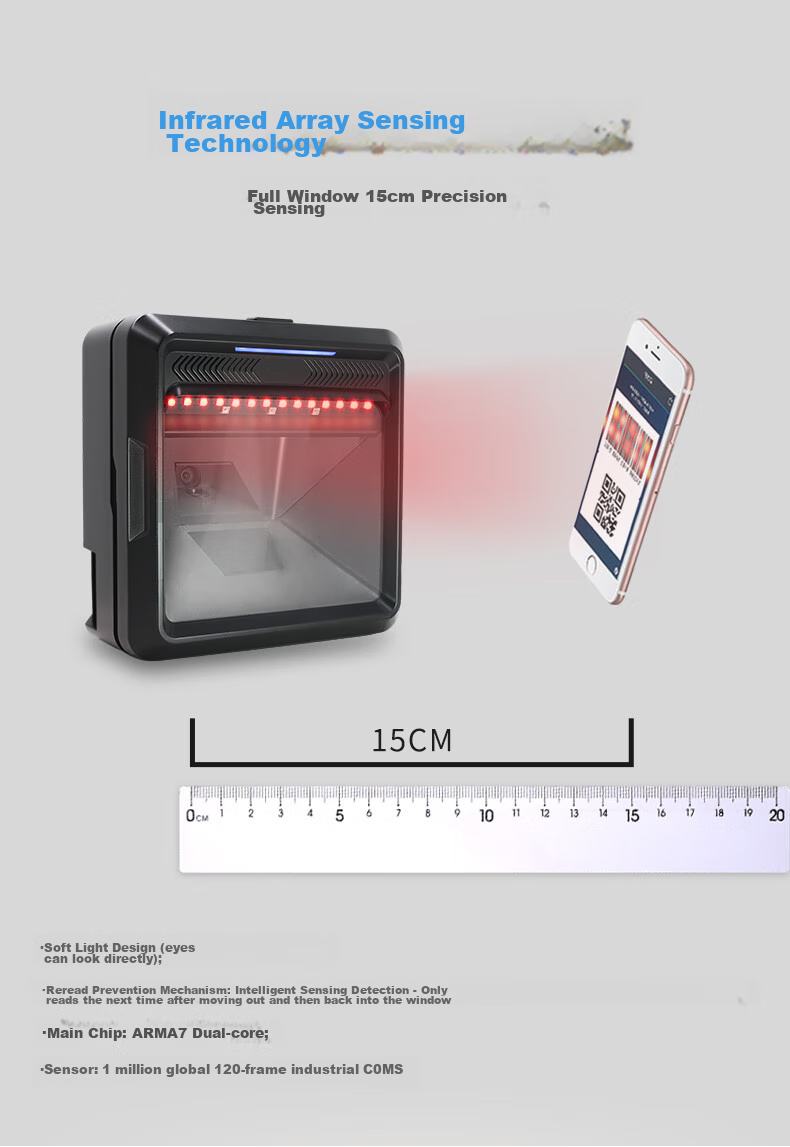Youku Million-Pixel High-Speed Barcode Scanner 1D/2D Platform Scanner for Supermarkets, Restaurants, Barcode Storage And Logistics Screen Payment Collection Box Drug Traceability Code 5