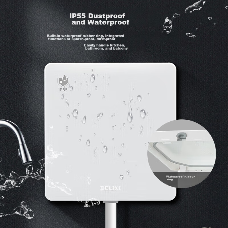 DELIXI Switch Socket, 86-Type Recessed Socket, Built-In Hidden Socket for Refrigerator, Waterproof, Space Gray, 10A, Five-Hole