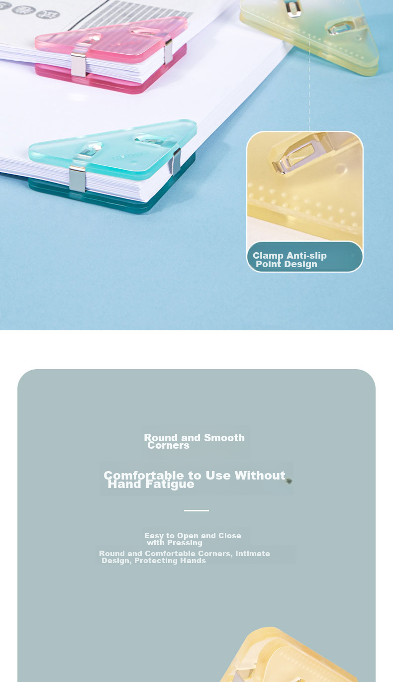 Deli (Deli) 4 Cartoon Triangle Clips, 70-Page Large Corner Clips, Student Ticket Clips, Document File Organizer, Anti-Curling And Edge Protection, Mixed Colors, 4 Pieces/card, TP534 5