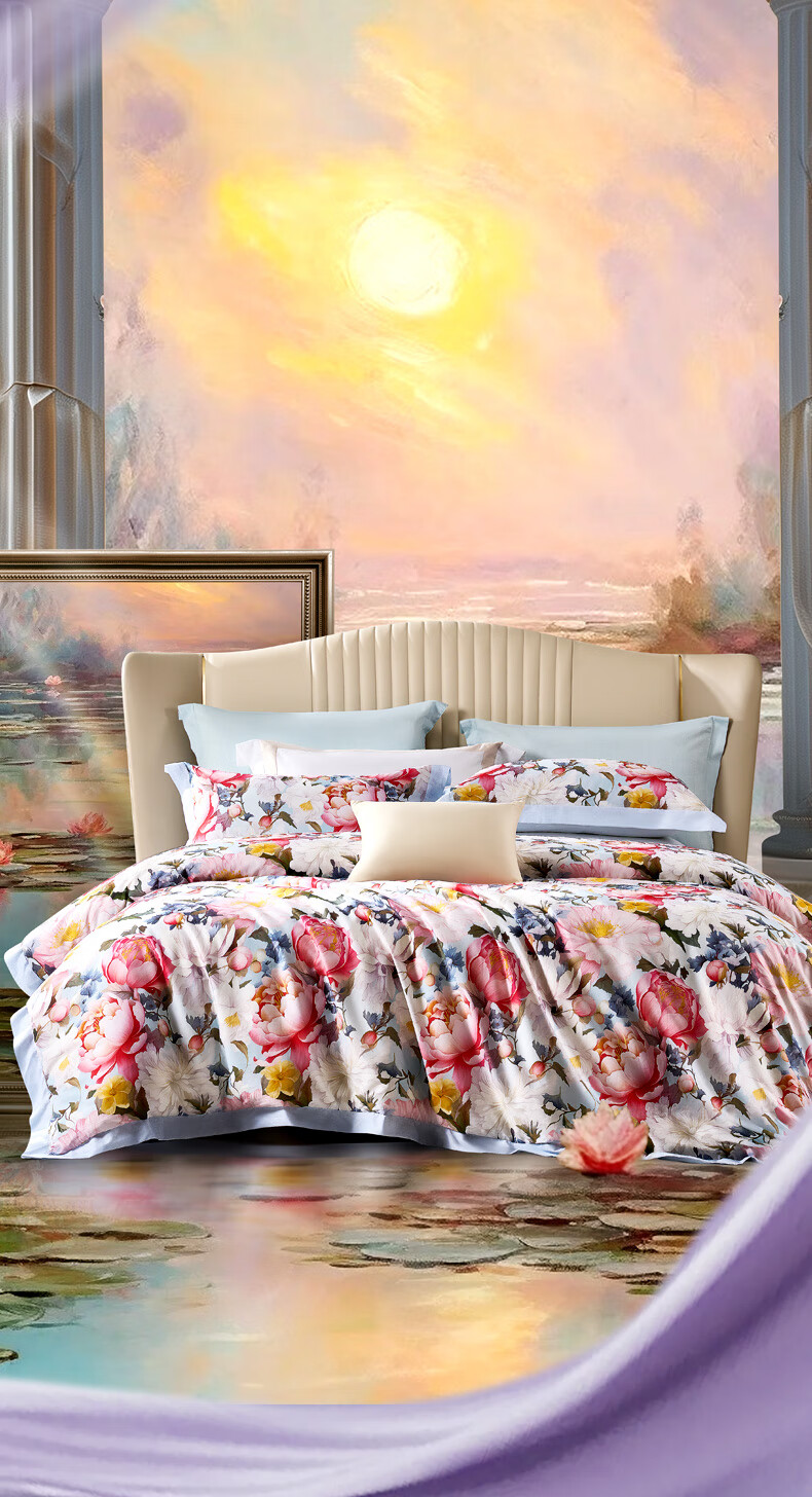 FUANNA Bedding Set, Pure Cotton 100% Bedsheet And Duvet Cover, Floral Pattern Set, Double Size, 203*229cm, Shengshi 3