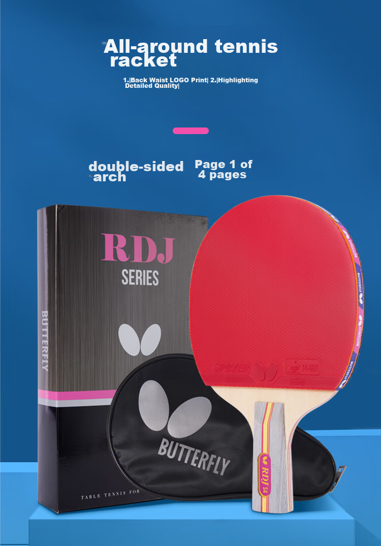 BUTTERFLY S Four-Star Table Tennis Racket, Finished Straight Handle, 5-Ply Pure Wood, Double-Sided Reverse Rubber 1