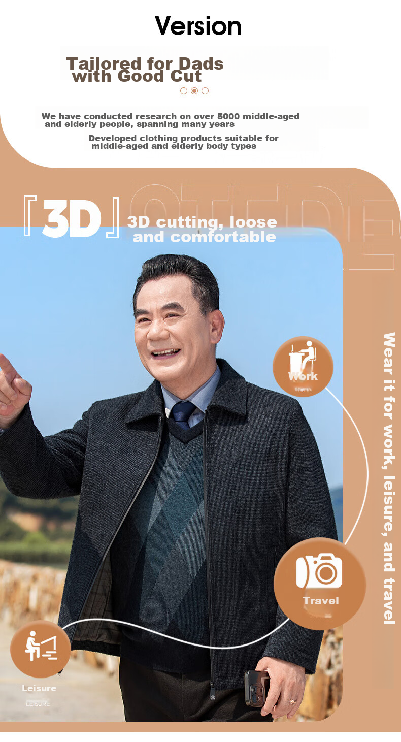 Baocaiyang Dad's Woolen Coat for Men, Spring And Autumn Thick Lapel Business Suit Jacket for Middle-Aged And Elderly 3