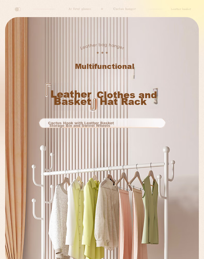 Milin Wheeled Coat Rack, Movable Bedroom Floor-Standing Modern Minimalist Home Storage Basket Coat Hanger, White Basket 60cm 1