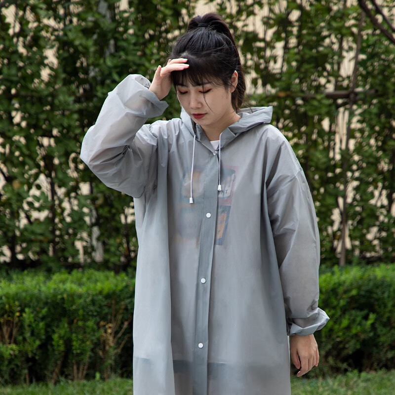 BWNK Adult Raincoat Poncho Disposable Rainwear Semi-Transparent Long Hooded Thick Coat for Men And Women, 1 Set in Gray