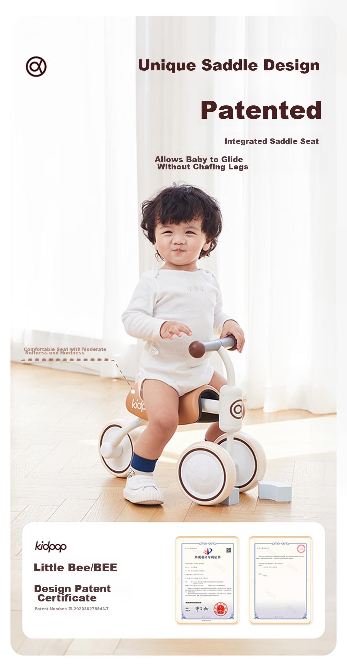Kidpop Baby Walker, Anti-O Leg, Anti-Rollover Children's Balance Bike, for Ages 1-3, Toddler Walker, First Birthday Gift, Pink 7