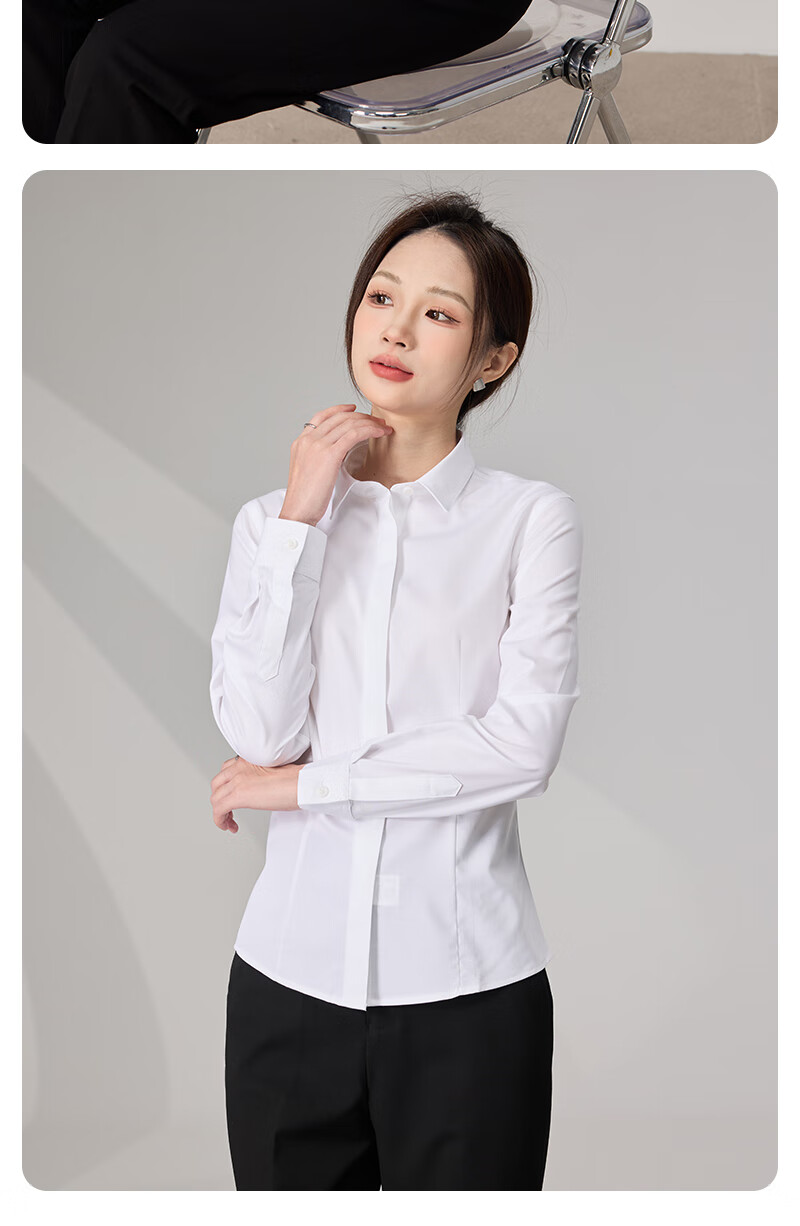 Ziyouxi White Blouse for Women, Spring And Autumn Formal Short-Sleeve Shirt for Interviews And Commuting, French-Style Square Collar Long-Sleeve Top 15