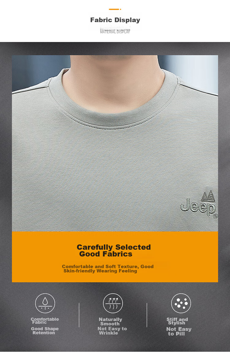 JEEP Sweatshirt for Men, Spring And Autumn Round Neck Long Sleeve T-Shirt, Loose Casual Clothing for Men, Black, XL 3