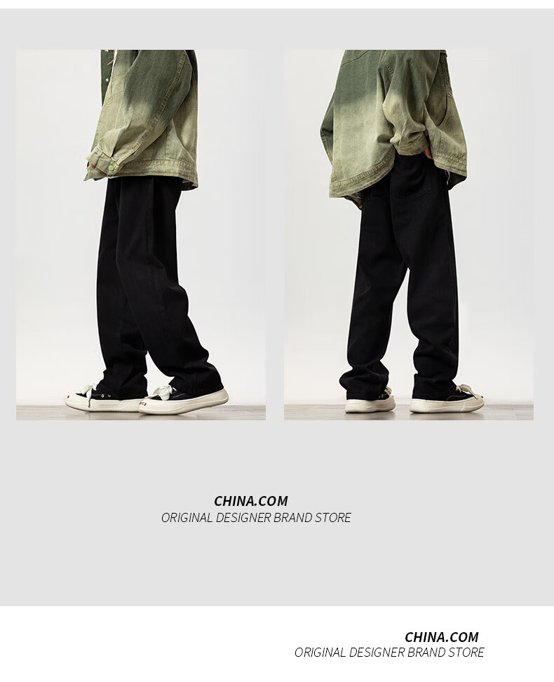 POUM American-Style High Street Jeans for Men, Spring And Summer Trendy Retro Casual Pants K221 Smoke Gray L 11