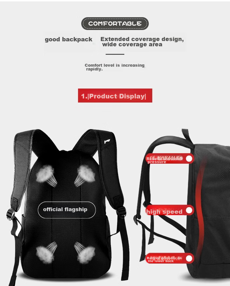 Li-Ning Backpack Large Capacity Lightweight Travel Bag for Middle And High School Students, Business Trips, Hiking And Laptop Carrying Black 18