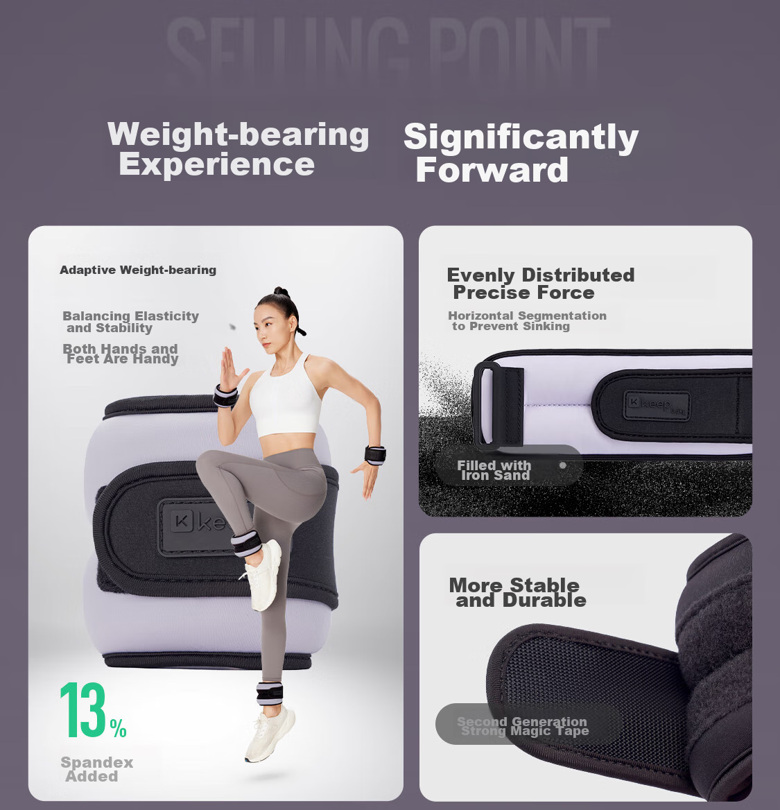 Keep Weighted Sandbags, Leg Straps, Wrist Weights, Running Training Equipment for Students' Middle School Entrance Exam Preparation, Purple, 1kg*2 4