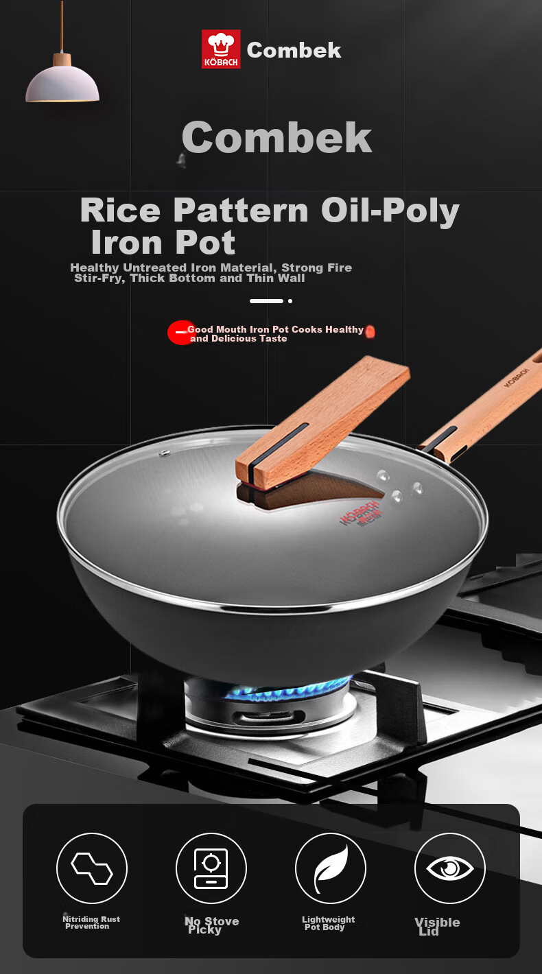 KBH Iron Wok, Stainless Steel Stir-Fry Pan without Coating, for Home Cooking, Suitable for Induction And Gas Stoves, 32cm 1