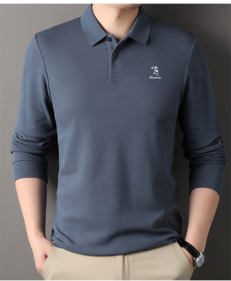 TUCANO Long-Sleeve Cotton Polo Shirt for Men, Business Casual Comfortable Versatile Top, Black, Size 4XL 8
