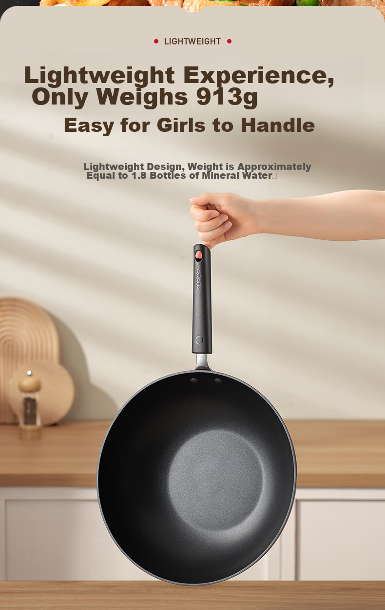 SUPOR Non-Stick Wok, Flat-Bottom Frying Pan for Stir-Fry And Steak, Low-Smoke, 28cm, Compatible with Induction And Gas Stoves 8