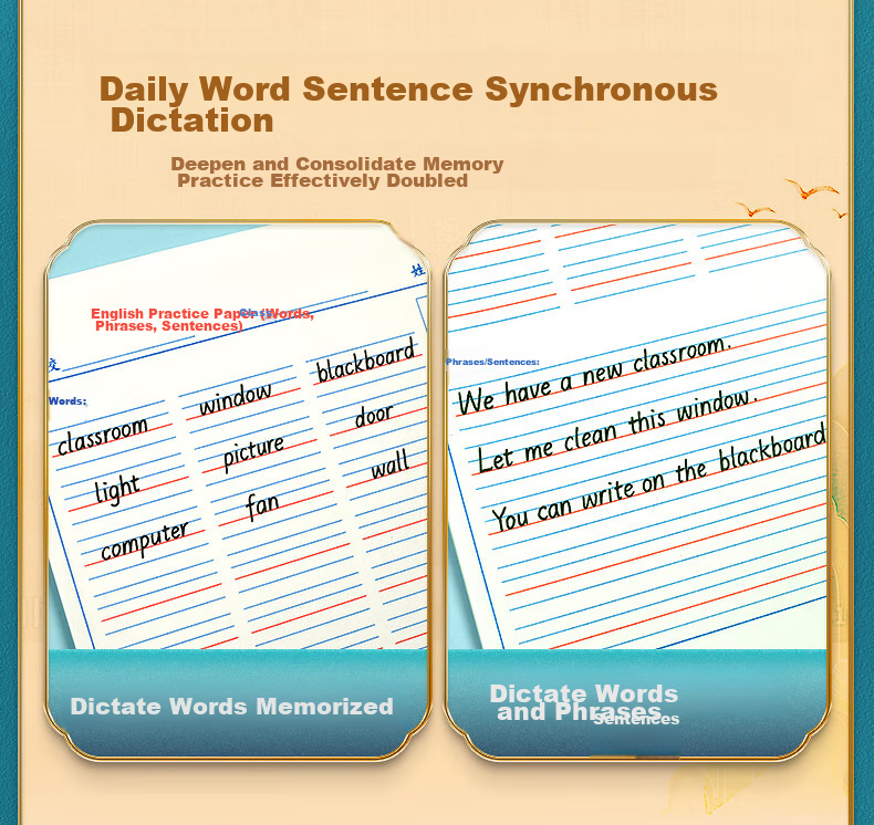 Huaxiawanjuan 4-Pack English Dictation Paper, Homework Book, English Practice Book, Elementary And Middle School Vocabulary Dictation Notebook, Memorization Aid, 16k Thick English-Chinese Translation Paper with Four Lines And Three Grids 8