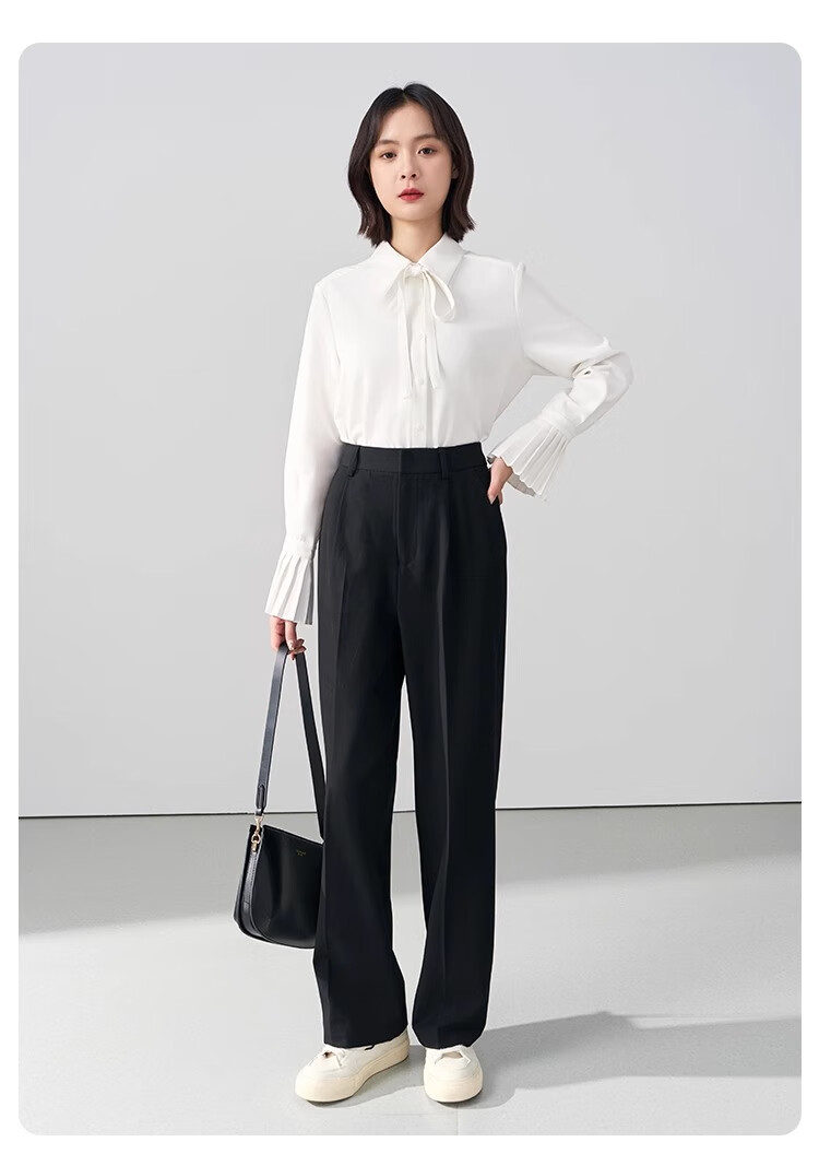 Bodexiaojie Women's Formal Suit Pants, Straight-Leg Trousers for Petite Figures, Professional Interview Attire, Black Dress Pants, Size S 9