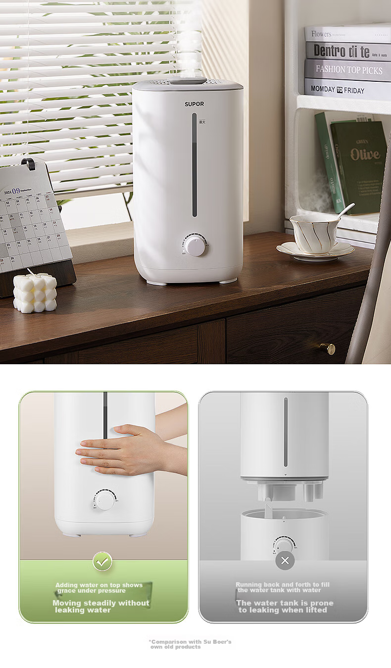 SUPOR Humidifier for Bedroom, Home Use, Infant, Office Desk, Dormitory, Evaporative Mist Maker, Small Air Purifier EHTW-22A for Relieving Dry Throat, Nasal Congestion, Rhinitis, And Allergies 9