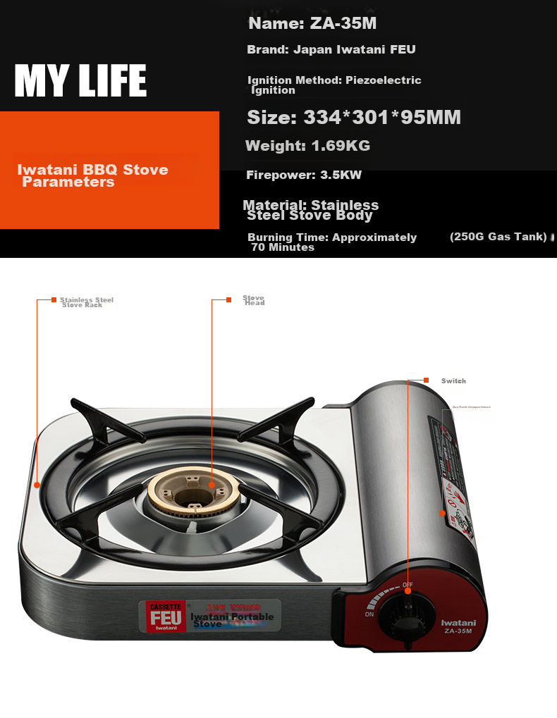 Iwatani Outdoor Camping Portable Gas Stove, Camping Cooker, Gas Stove, Picnic Windproof Cookware ZA-27S + Double-Handled Pot 17