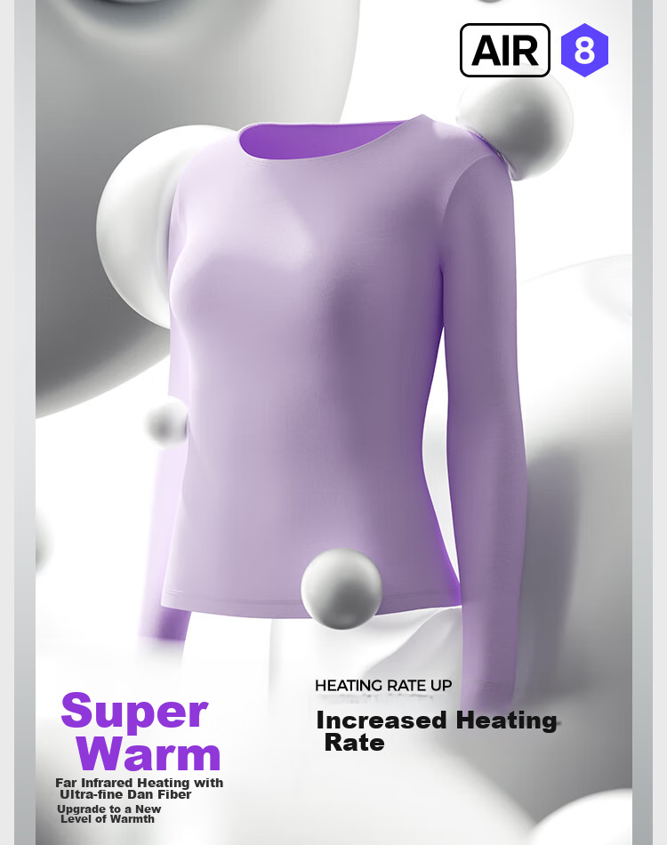 HLA [Xiaohuo-Air8] Thermal Underwear for Women, 230g Double-Sided Fleece, Antibacterial Heating Patch, Autumn Top And Bottom Set 4