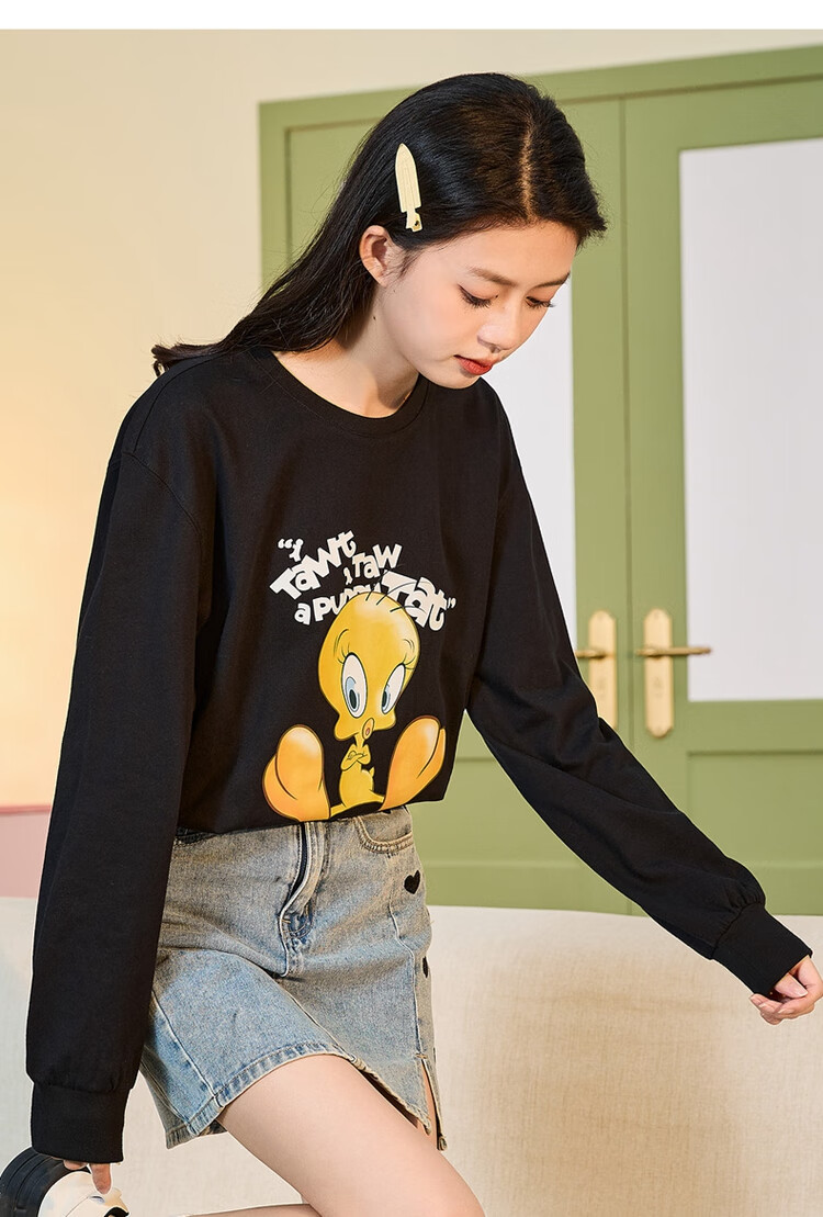 TonLion 2025 Long Sleeve T-Shirt for Women, Casual College Style Base Layer Top Inner Wear [Tubaguo Collaboration], Black, M 12
